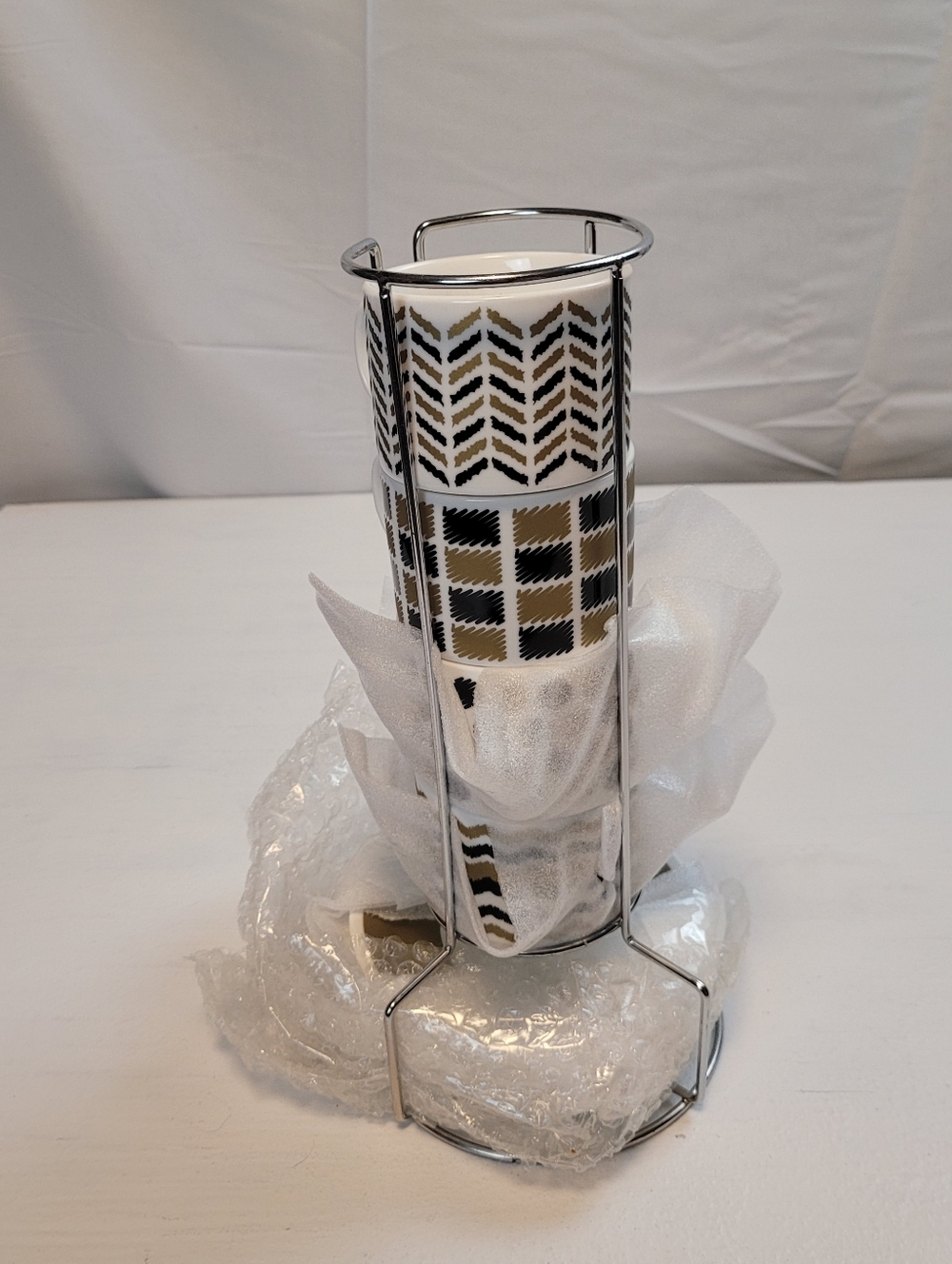 New Espresso Stacking Mug Set Coffee Cups/Saucers-4 Each w/Stand